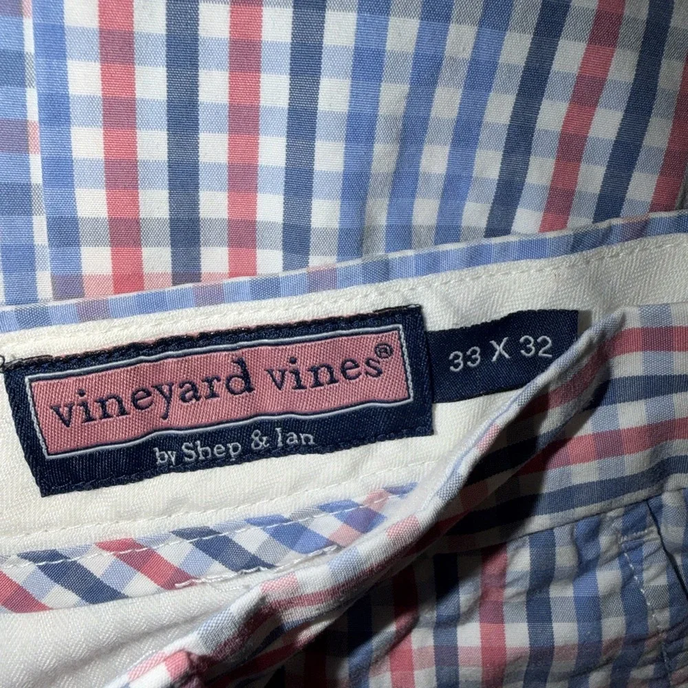 Vineyard Vine Men's Plaid Causal Chino Pants Men's Size 33x32 Pink Blue White